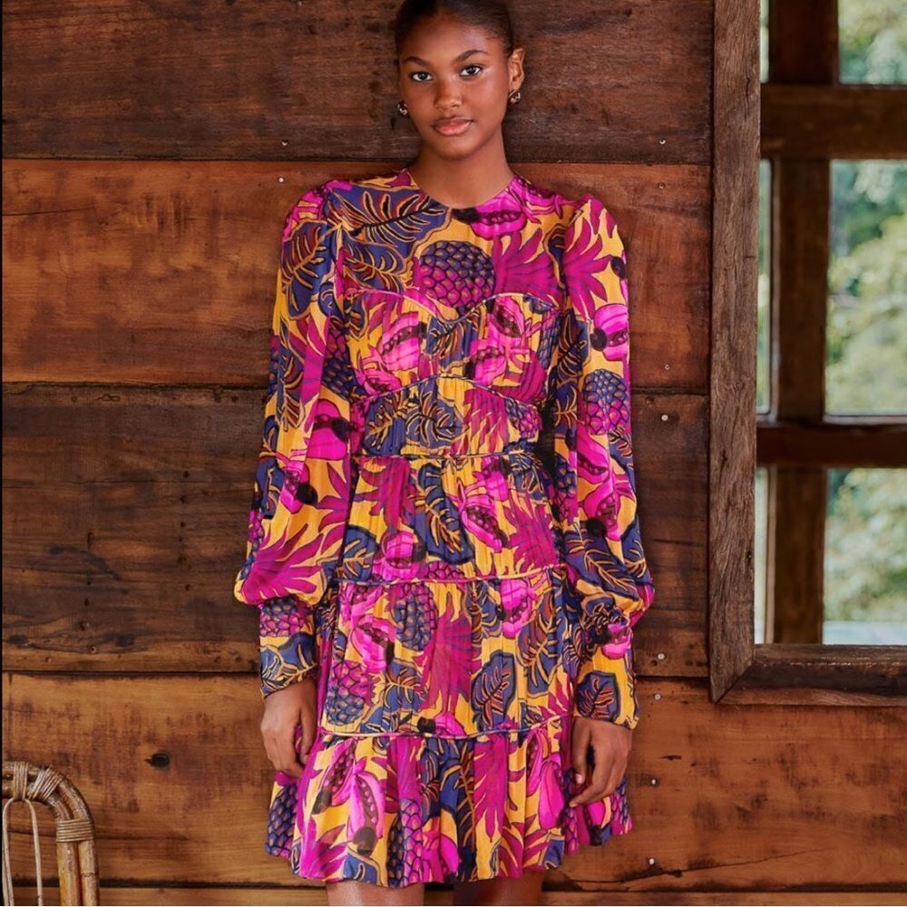 FARM RIO Yellow Fruit Dream Long Sleeve Mini Dress NWT - Picture 12 of 12